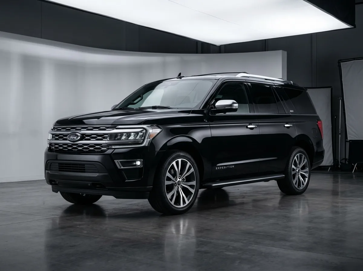 Ford Expedition full-size SUV black, large vehicle studio photography, professional shot