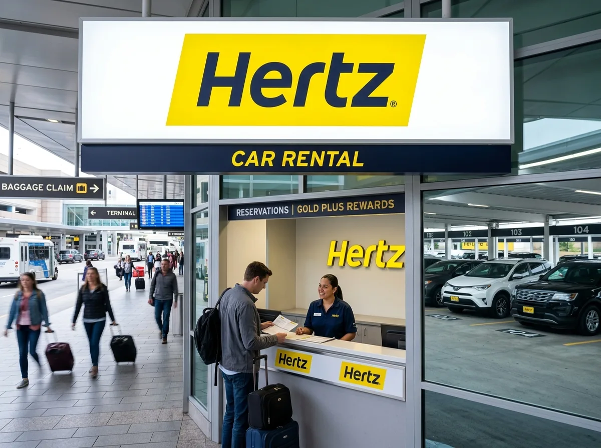 Hertz Car Rental logo, hertz rental company brand